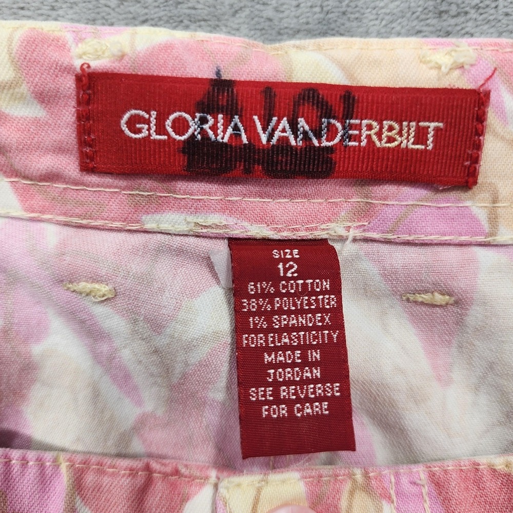 Vintage Gloria Vanderbilt Pants Womens 12 Pink Floral Twill Capri Crop Stretch - Picture 4 of 10